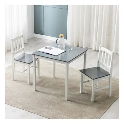 (Grey) Classic Solid Wooden Dining Table and Chairs 2+1