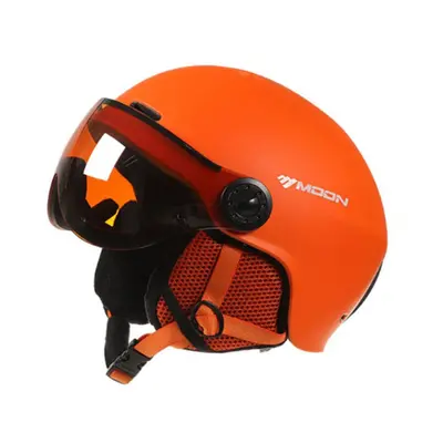 Ski Helmet Goggles Visor Men Women Snowboard Helmet Snowmobile Safety Helmet Mask Orange_M is su