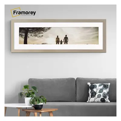 (Light Oak With White Mount, 100x50CM Pic (110x60CM Frame)) Panoramic Size Light Oak Picture Fra