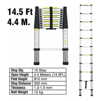 (4.4M Telescopic Ladder) 2.6/3.2/3.8/4.4/5.2M Aluminium Telescopic Ladder