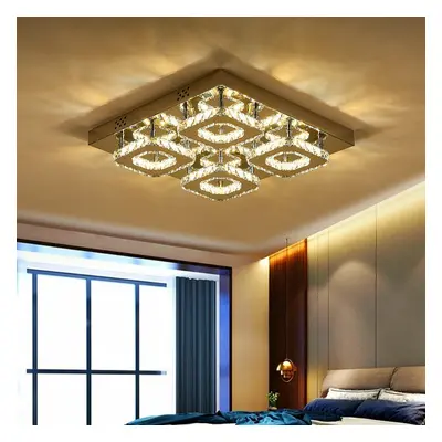 (42cm Head-Square, Adjustable) Modern LED Ceiling Light Crystal Flush Chandelier