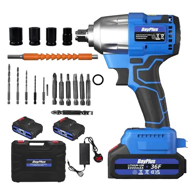 (Blue with Batteries) 21V Impact Wrench Power Brushless Impact Driver 300-650Nm with Battery Mak