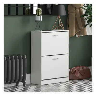 (White) Drawer Shoe Cabinet Pull Out Hallway Storage