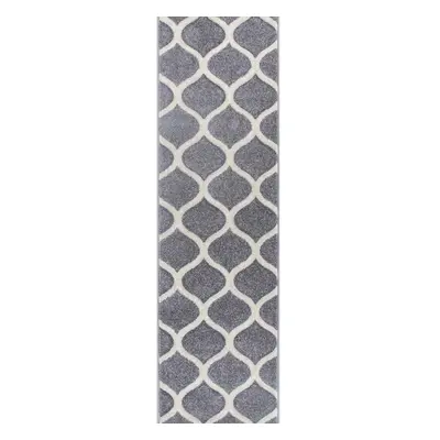 (13. 1 Trellis - Grey, Hallway Runner : x cm) Modern Geometric Floral Abstract Area Rugs Check M