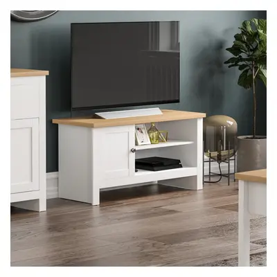 (White & Oak) Arlington Door TV Unit Stand Cabinet Oak Top