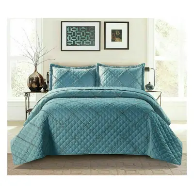 (Blue, King) Ruffle Embossed Quilted Bedspread Bed Throw Single Double King Size Bedding Set