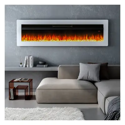 (White 50inch) Living And Home LED Electric Wall Fireplace | Flame Colours with Freestanding Leg