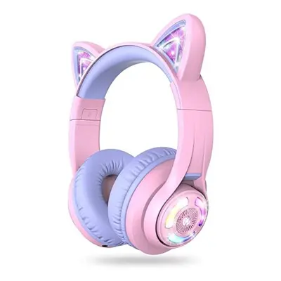 Bluetooth Kids Headphones, BTH13 Cat Ear LED Light Up Wireless 50H Playtime, 74/85/94dB Volume L