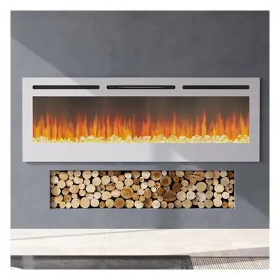 (60 Inch White) Electric Fireplace Colors Wall Inset Into Fire