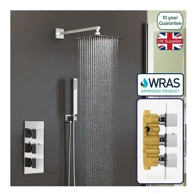 2 Way Concealed Thermostatic Shower Mixer Valve Chrome 200mm Slim Overhead