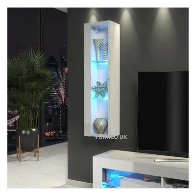 (White LED Lights ) White Floating Display Cabinet Wall Unit Art01 LED Lights