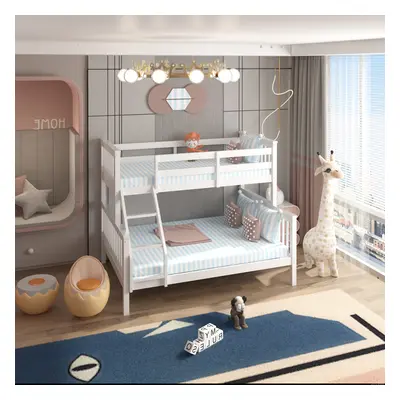 (White, No mattress) Trio Wooden Bunk Bed Frame with Opt Mattress