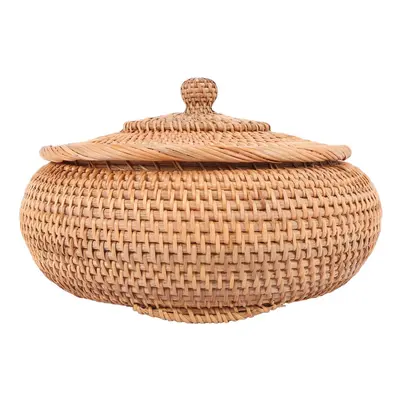 Rattan Boxes with Lid Hand-Woven Multi- Wicker Tray with Durable Rattan Fiber Round Inch Diamete