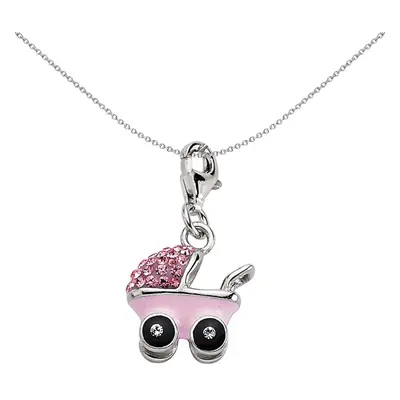 Jewelco London Sterling Silver Pink Crystal Buggie Pram Charm - CM123