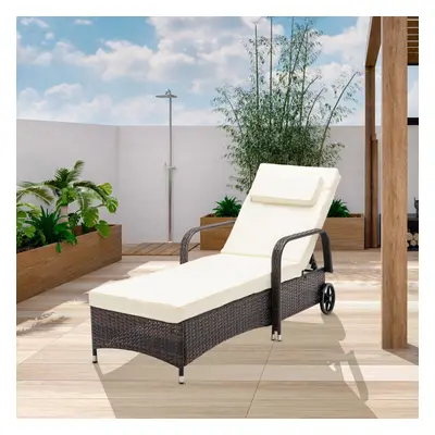 (BROWN) Rattan Sun Lounger Bed Recliner Outdoor Garden Chair