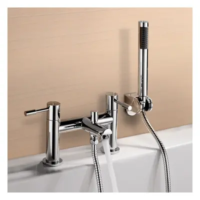 Blossom Modern Bridge Deck Mounted Bath Filler Shower Mixer Tap With Handheld Kit