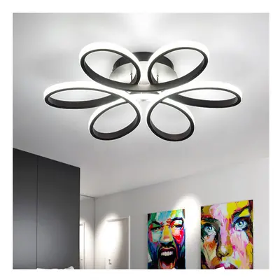 (Black, 58cm-Cool White) Modern LED Ceiling Light Chandelier Lamp Flower Shape