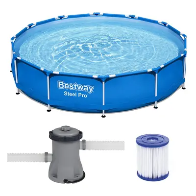 (12''X30 + Pool Filter) 10|12ft BestWay Steel Pro Frame Swimming Pool Set Round Above Ground Fil