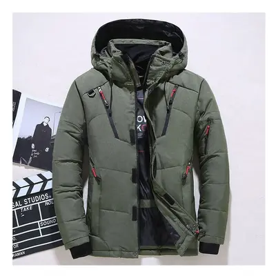 (Green, M) Men's warm duck down jacket ski jacket hooded down coat