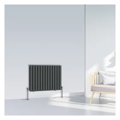 (600x767mm Double, Anthracite) NRG Oval Column Designer Radiator Horizontal Vertical Central Hea