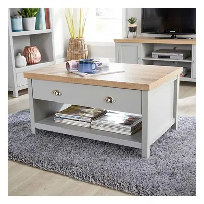 Home Source Coffee Table Drawer Grey Oak Table Metal Handles