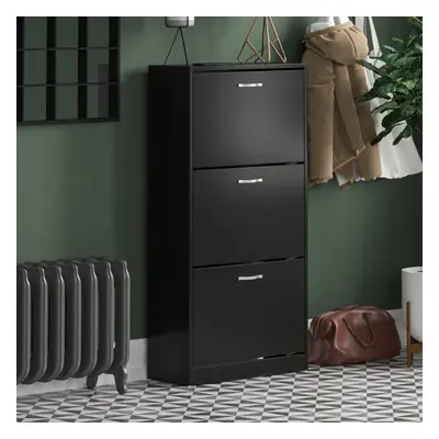 (Black) Drawer Shoe Cabinet Pull Out Hallway Storage