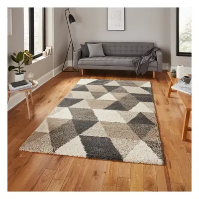 (120x170cm) Modern Royal Nomadic Geometric Rugs in Beige Grey Shaggy Thick Soft Carpets