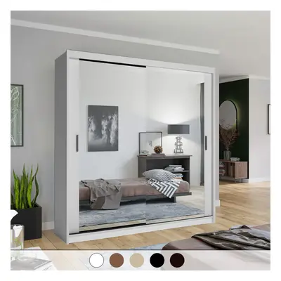 (White, 203cm) Double Mirror Sliding Door Wardrobe