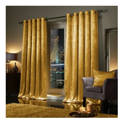 (66" x 90" (168cm x 228), Ochre) Luxury Velvet Curtains Ready Made Eyelet Ring Top