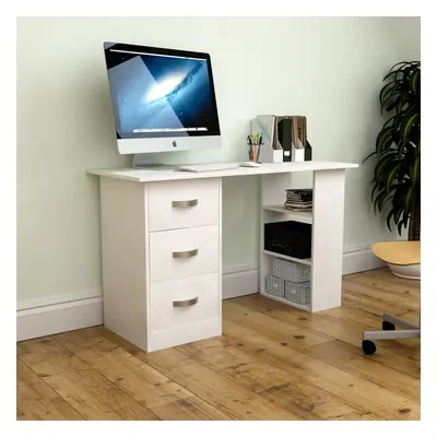 (White) Mason Drawer Shelf Computer Desk PC Office Study