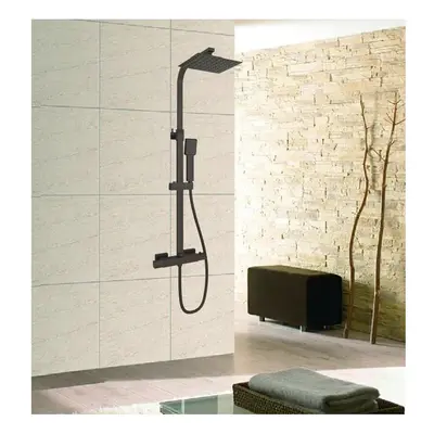 (200x200mm) AICA Thermostatic Shower Mixer Matte Black Square Set