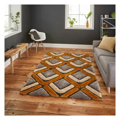 (120x170cm) Noble House Rugs NH in Grey Yellow Geometric Textured 3D Effect Hand Carved Mats