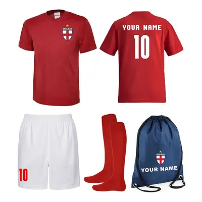 (9-11 Years) Personalised Kids England Style Away Youth Football Kit Shirt Shorts Socks & Bag