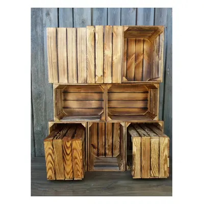 (10 crates) wooden crates smaller burnt effect storage