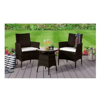 (Chocolate, Without Cover) 3PC Rattan Bistro Set Outdoor Garden Patio Furniture