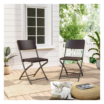 (Brown) Set of Outdoor Rattan Plastic Folding Chairs