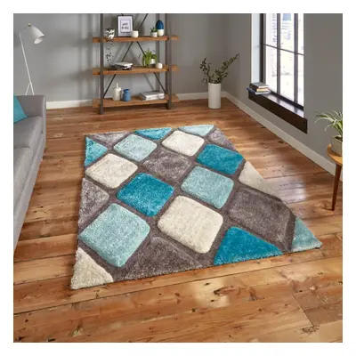 (120x170cm) Noble House Rugs NH9247 Grey Blue Textured 3D Effect Hand Carved Geometric Mats