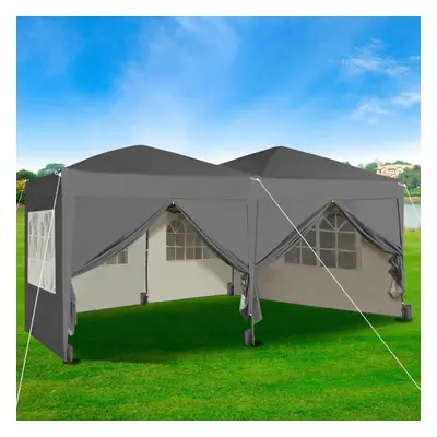 (Grey) MCC Pop-up Gazebo 3m x 6m with Sides Wind Bars & Weight Bags Water Proof Canopy