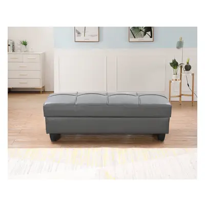 (Grey) Zinc PU Leather Ottoman Storage Bench