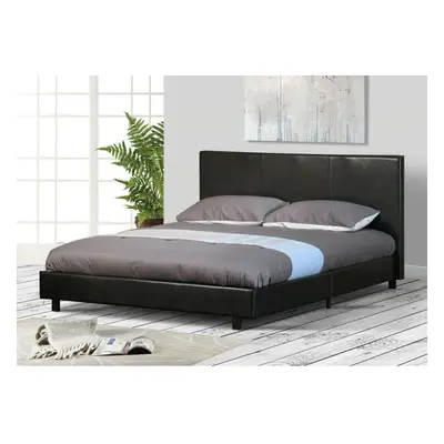 (5ft Kingsize, Black) Easton Faux Leather Bed Frame with Tanya Mattress