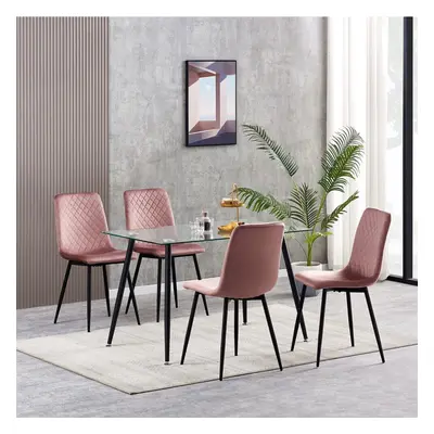 (4, Pink) Set of 1/2/4 Designer Velvet Fabric Dining Chairs Metal Legs Lexi Chairs