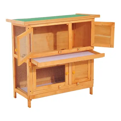 PawHut 2-Tier Wooden Rabbit Hutch with Sliding Tray