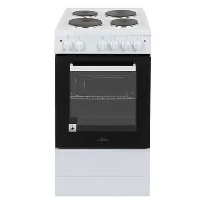 Willow 62L White Electric 50cm Single Cavity Cooker, Solid Zone Hob