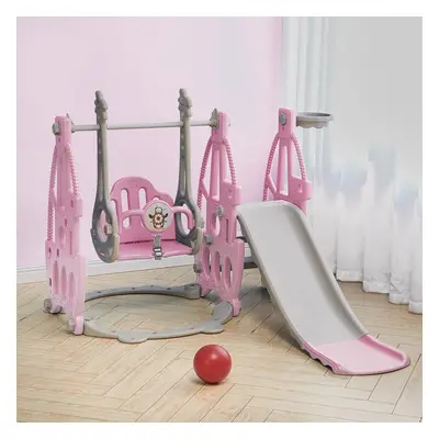 (Pink) Toddler Swing Slide Climber Set Kids Playground Basketball Hoop