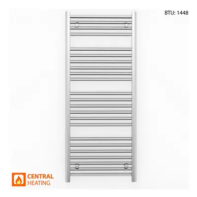 (550 x (BTU: 1448), Chrome Straight Valves) 550mm Wide Chrome Towel Rail Radiator With Valves