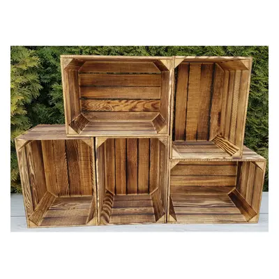 (5 crates) wooden crates smaller burnt effect storage