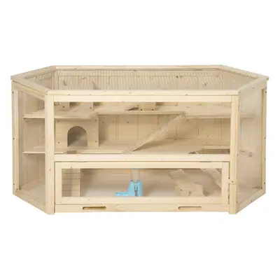 PawHut Tier Wooden Hamster Cage Gerbil Play Centre w/ Sliding Tray Ramps