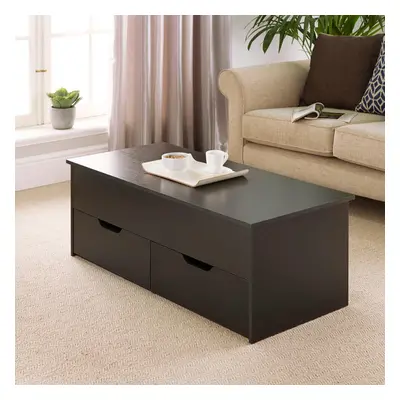 (Black) Wooden Lift Up Top Coffee Table with Large Drawers