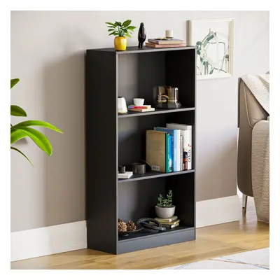 (Black) Cambridge Tier Bookcase Wide Shelf Book Storage