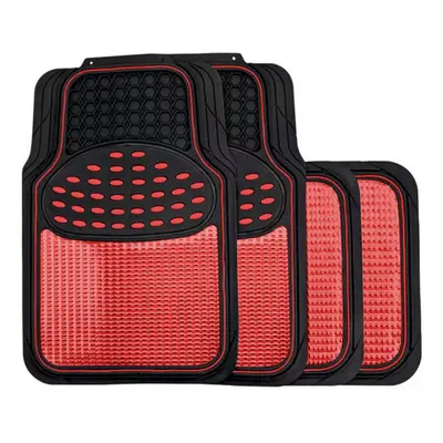 (Red Insert) Rubber Car Mats Set To Fit Vauxhall Mokka With Metallic Coloured Inserts